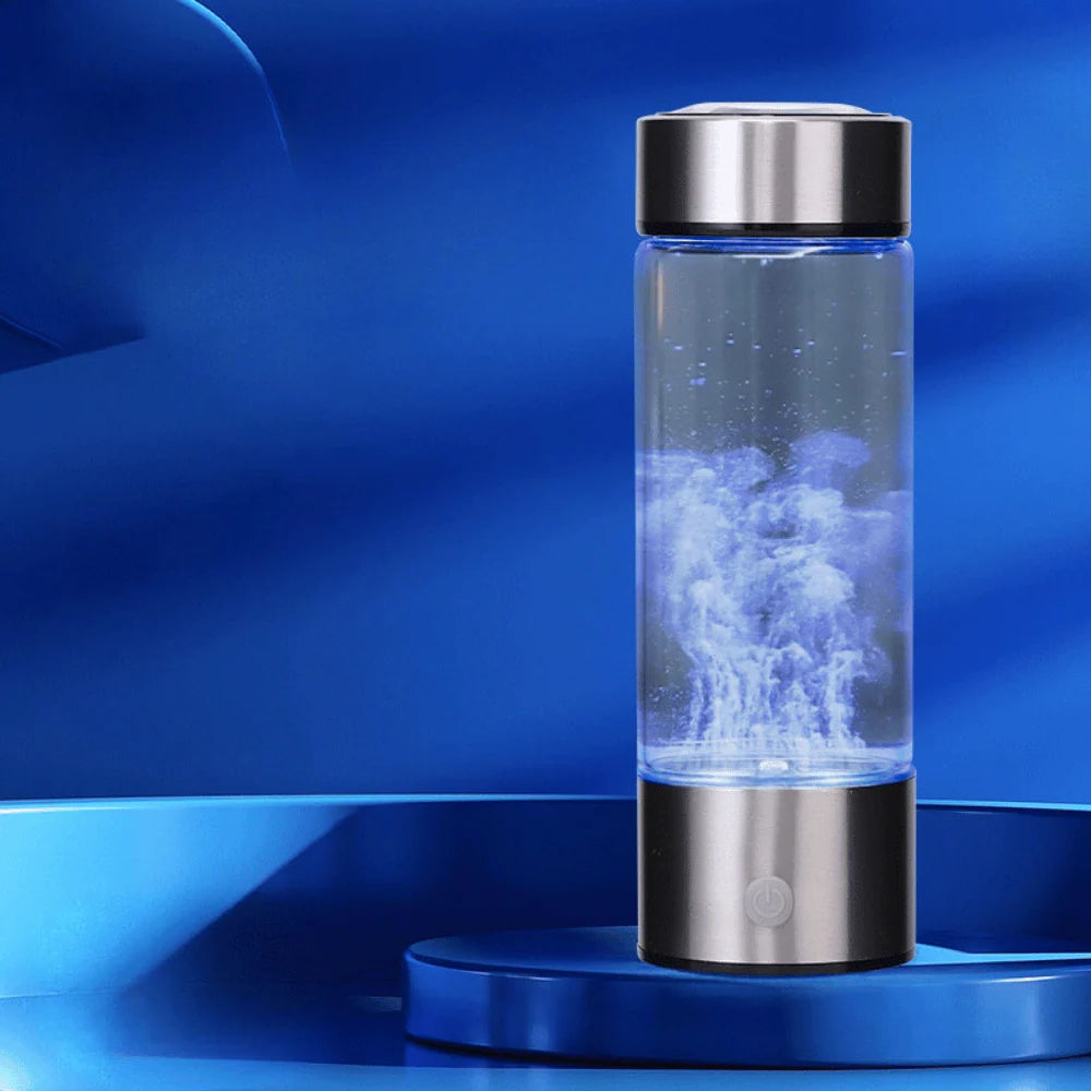 Hydrogen Water Generator releasing hydrogen bubbles, promoting wellness and water enhancement