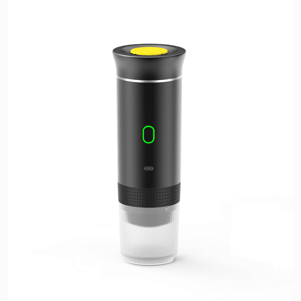 Black version of the Portable Espresso Machine shown on white background
