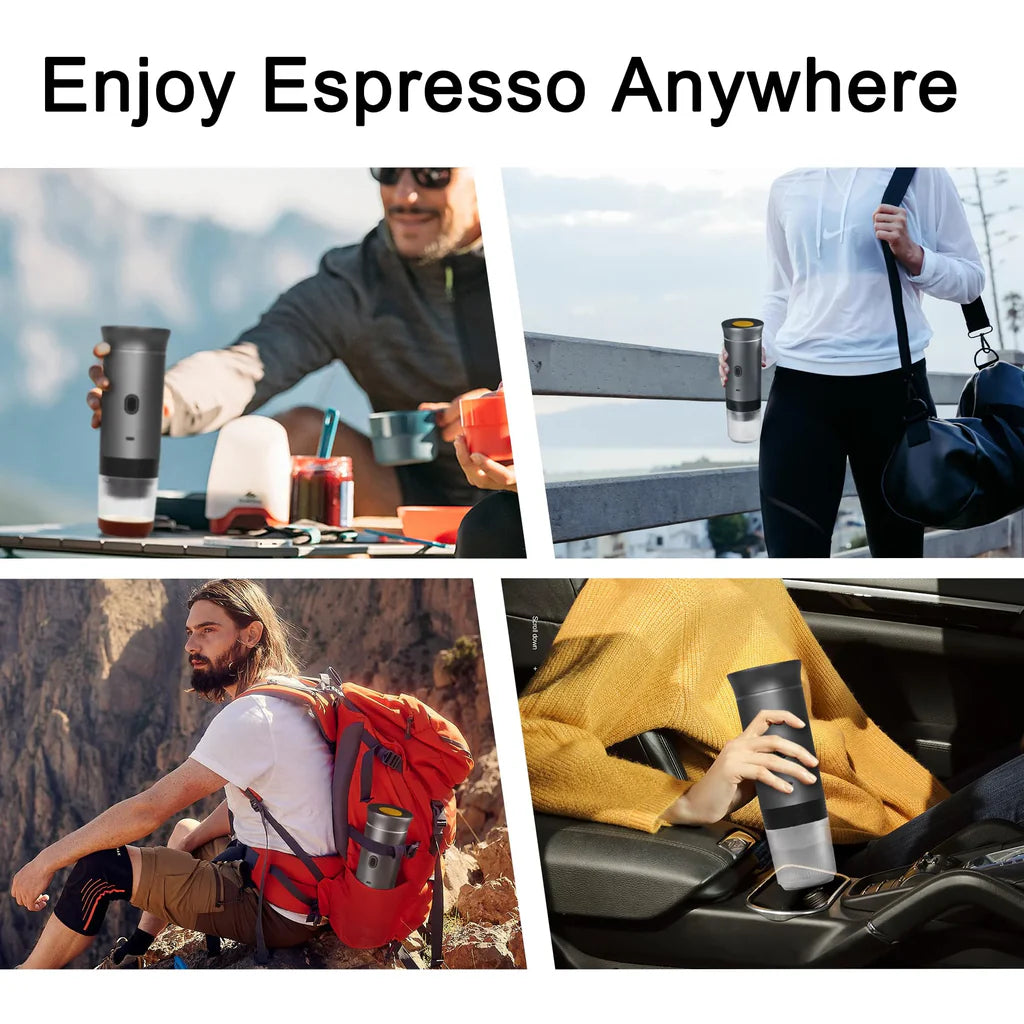 People enjoying espresso with portable espresso machine during travel and outdoor adventures