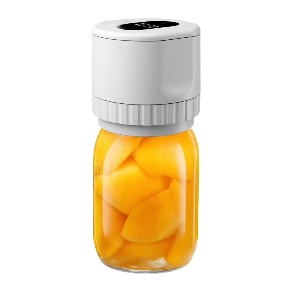 Electric Vacuum Jar Sealer preserving diced fruit in a sealed glass jar for long-lasting freshness