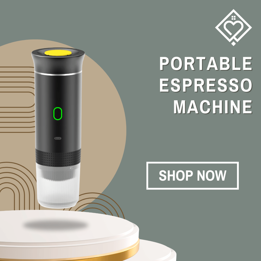 Portable Espresso Machine display with modern design and LED button on minimal pedestal