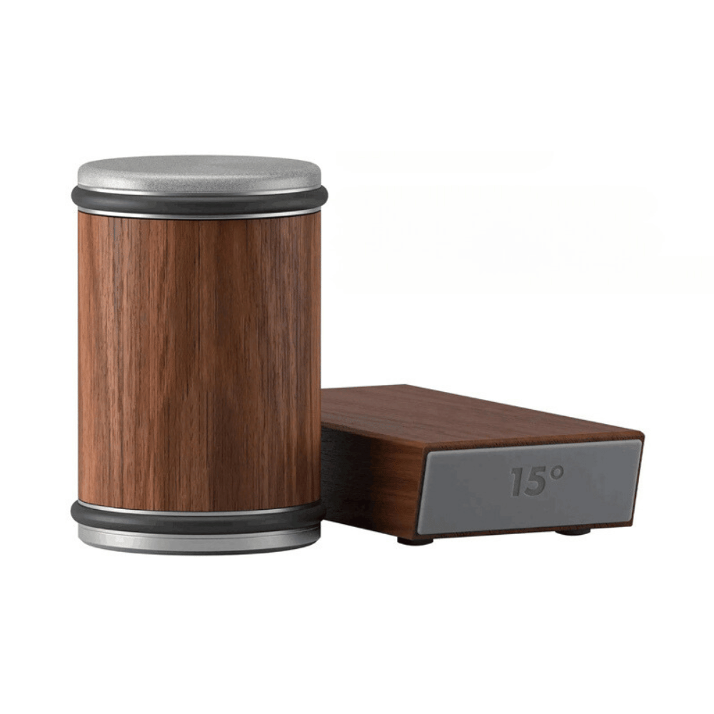 Side view of knife sharpener and angled base, highlighting 15° sharpening angle feature.