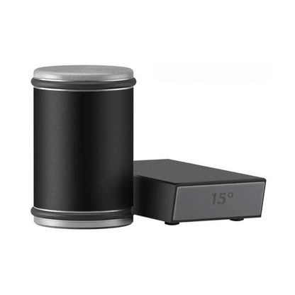 Black version of magnetic rolling sharpener with matte finish and angled sharpening base.